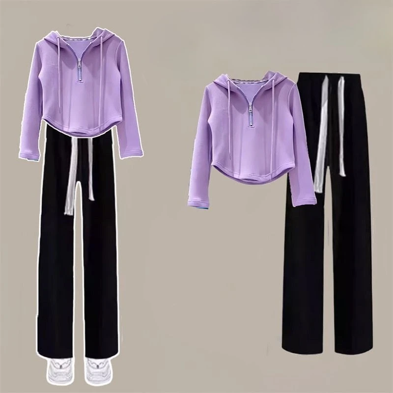 2026 Girls Hooded Zipper Two Piece Set Spring Autumn Casual Outfit Trendy Versatile Kids Tracksuit for Daily Wear