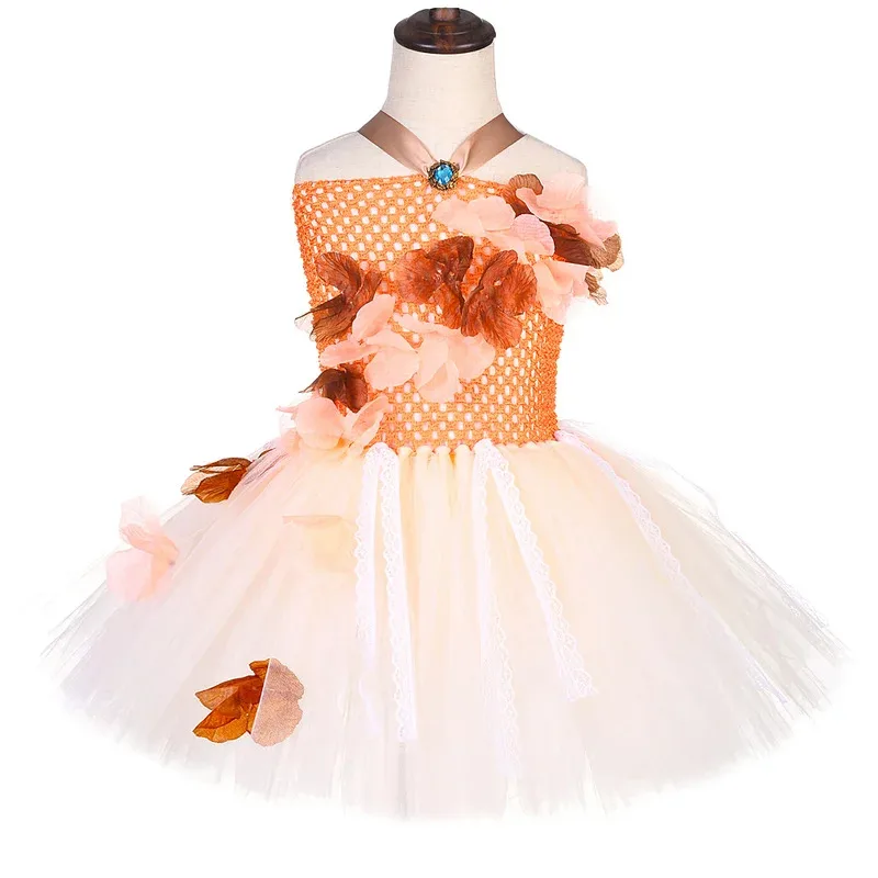 Moanna Vestidos de princesa para niñas Disfraces de Navidad y Halloween para niños Traje de tutú de ballet de cumpleaños con collar de anillo de flores