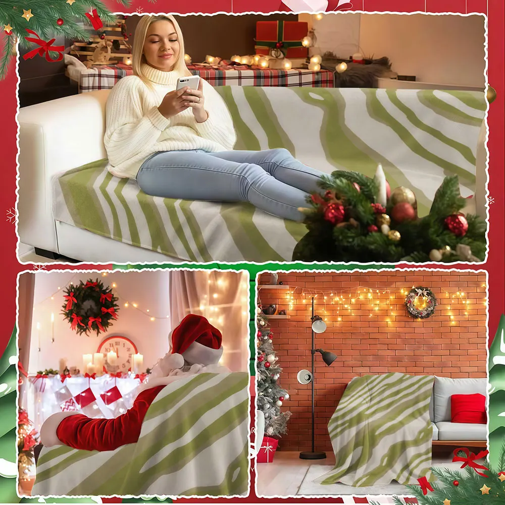Olive Green Zebra Winter Summer Flannel Blanket Throw Fleece Soft Fuzzy Plush Cozy Fleece Blankets for Sofa Ideal Gifts