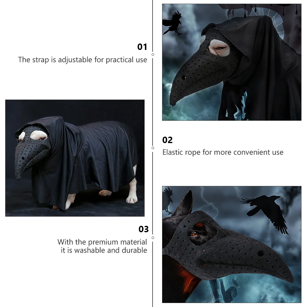 

Pet Muzzle For Small Dog Cat Black Adjustable Beak Shaped Halloween Style Dog Muzzle Breathable Felt Pet Mouth Cover