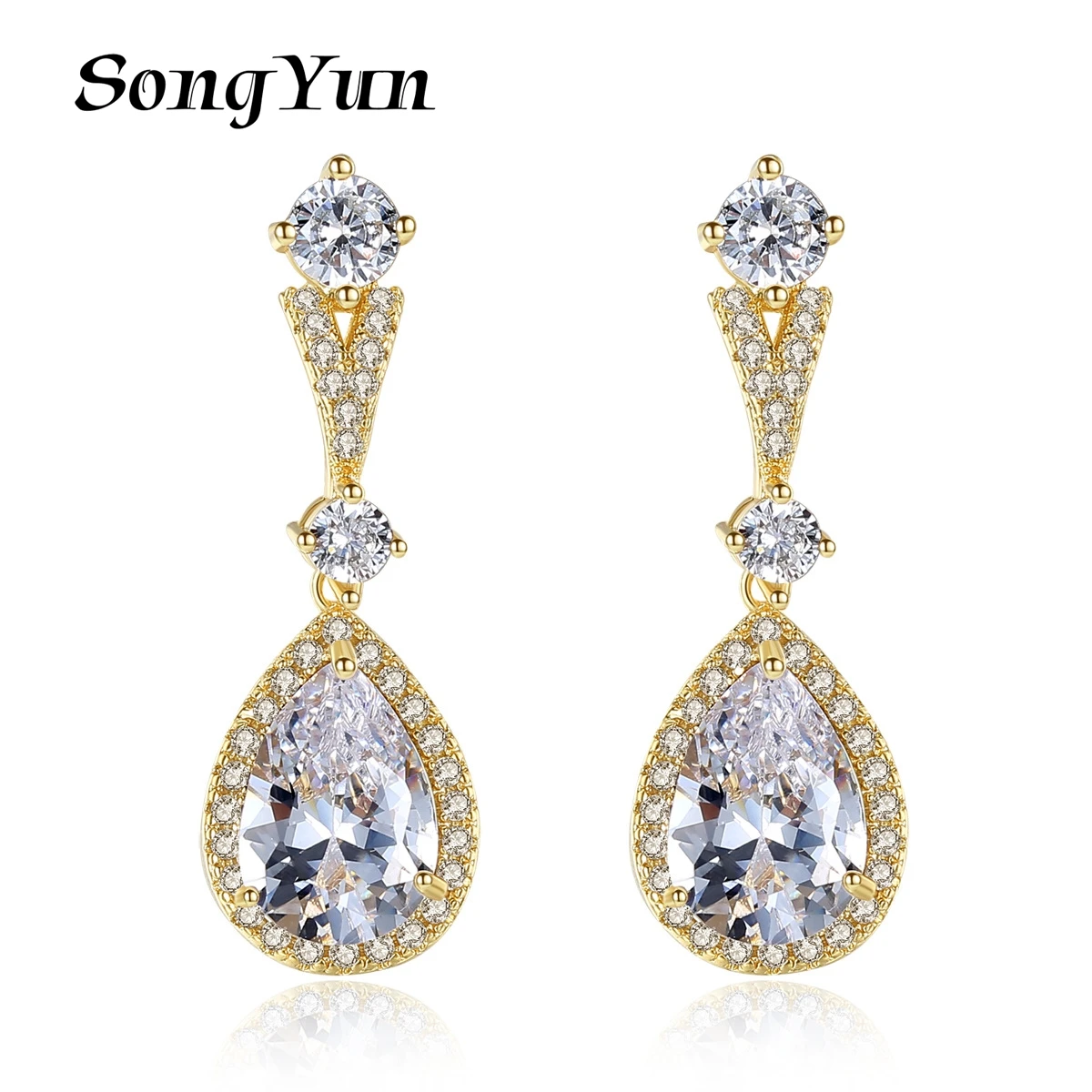 

SongYun Jewelry MHT Quality Brass Stud Earrings Dangle CZ 7A Zircon Mother Day Gift Boho Women Earring Jewelry