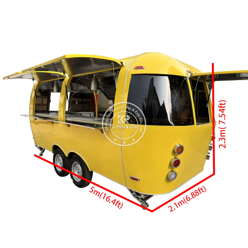 ห้องครัวเคลื่อนที่ Airstream รถบรรทุกอาหารอุปกรณ์ครัวเต็มรูปแบบ Street Fast Food Trailer Snack Hot Dog Cart