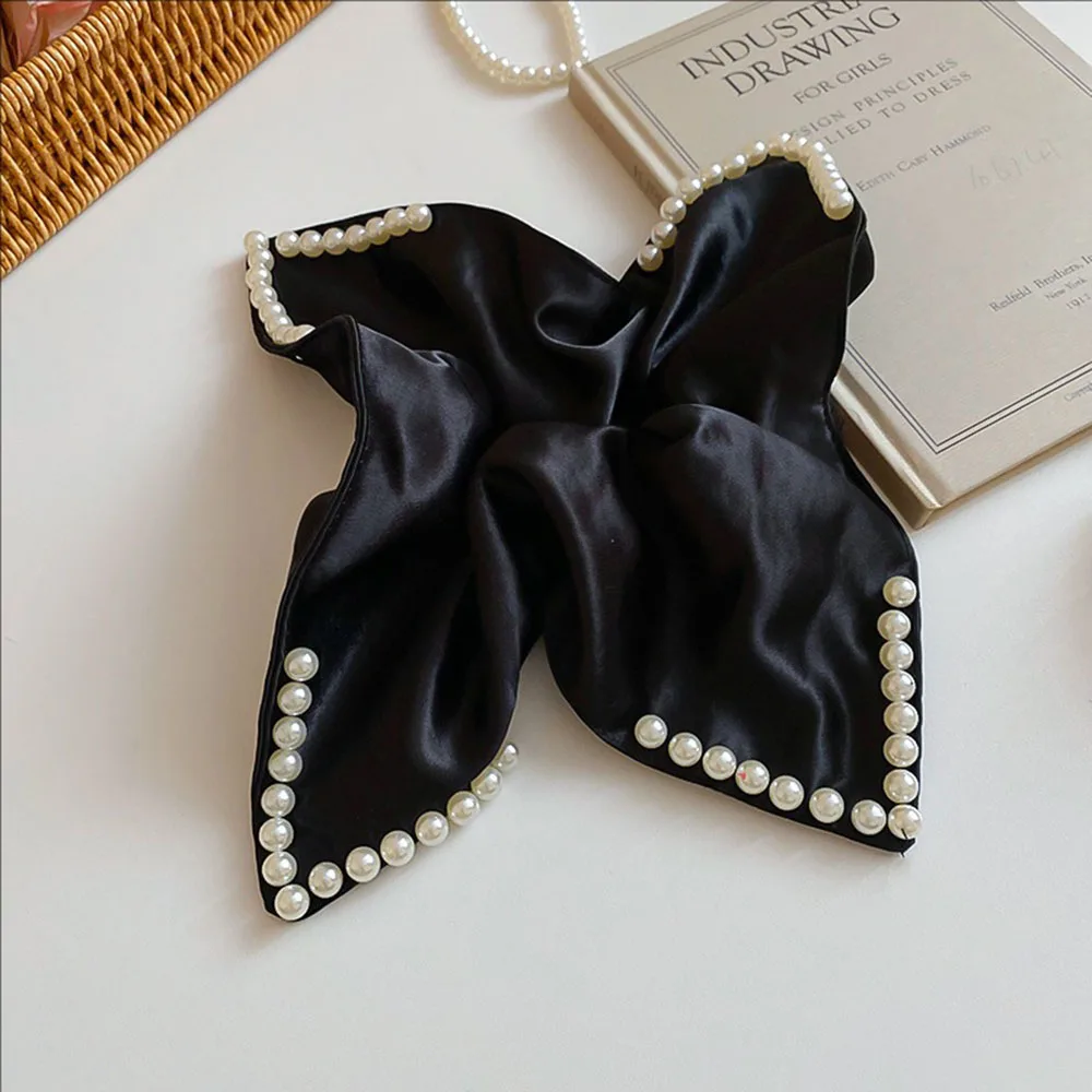 Ikat Rambut Persegi Mutiara Kain Elegan Prancis, Aksesoris Rambut Wanita Mewah dan Modis