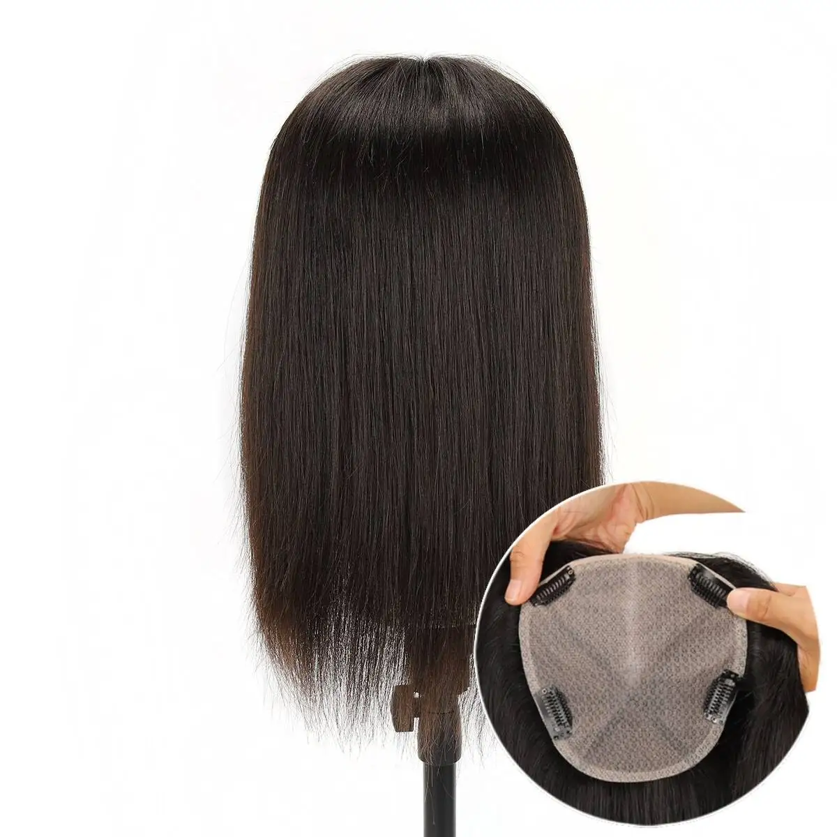 TUW05 Natural Black Silk Base Hair Topper 100% Human Hair Women's Hair Piece for Adding Volume And Covering Thin Spot