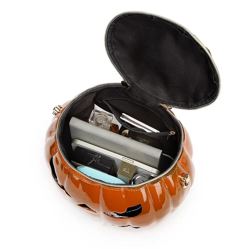 Nesitu Pumpkin Halloween PU Leather Small Women's Handbag Phone Purse Fashion Retro Shoulder Messenger Bag Crossbody M2408