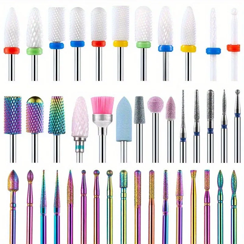 Kit-25/30PCS 3/32", conjunto de brocas para unhas com suporte rosa e 50pcs 8 cores lixa bandas com armazenamento