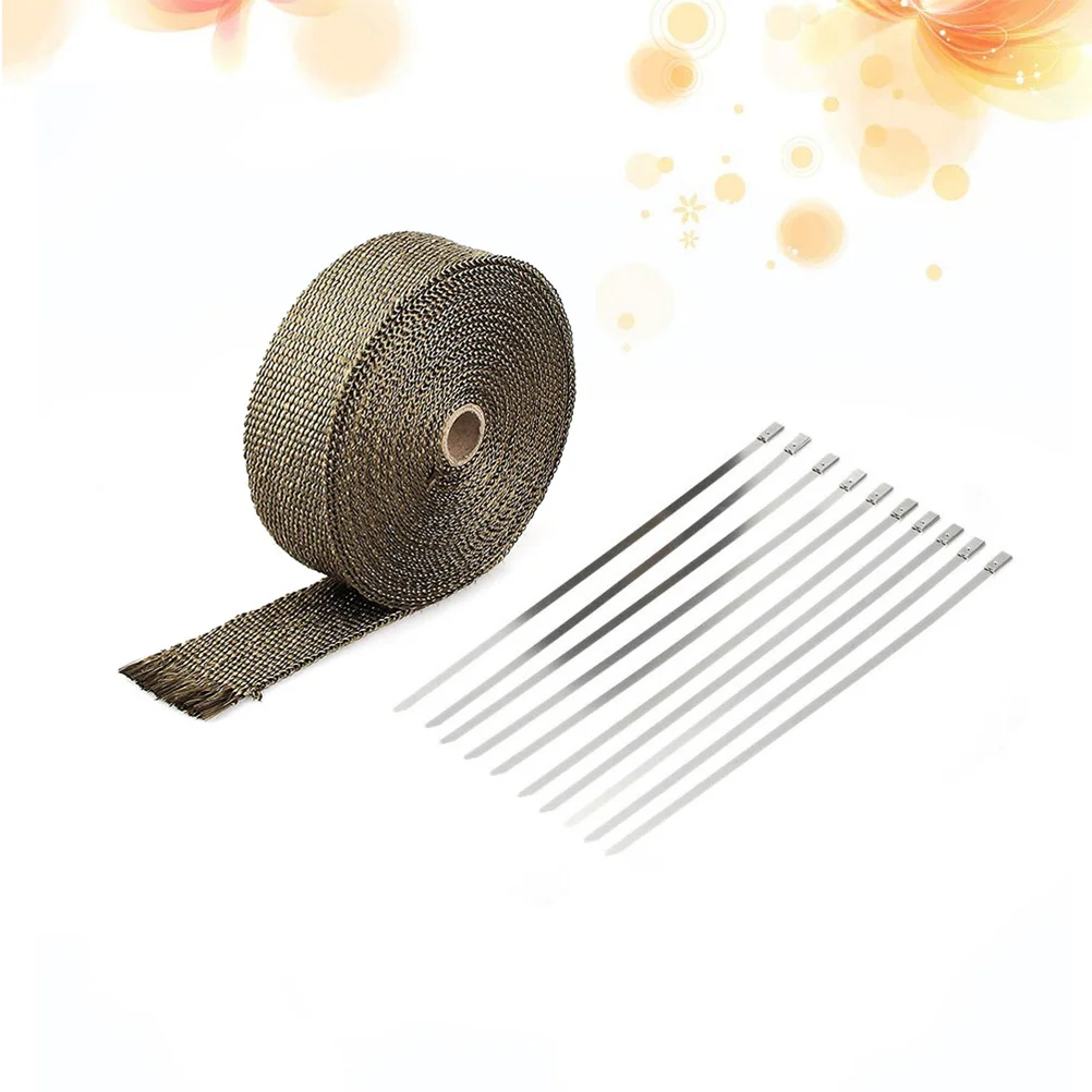 Exhaust Wrap Titanium 10m Heat Wrap Tap Header Glassfiber for Car Motorcycle with 10pcs 30cm Stainless Steel Ties