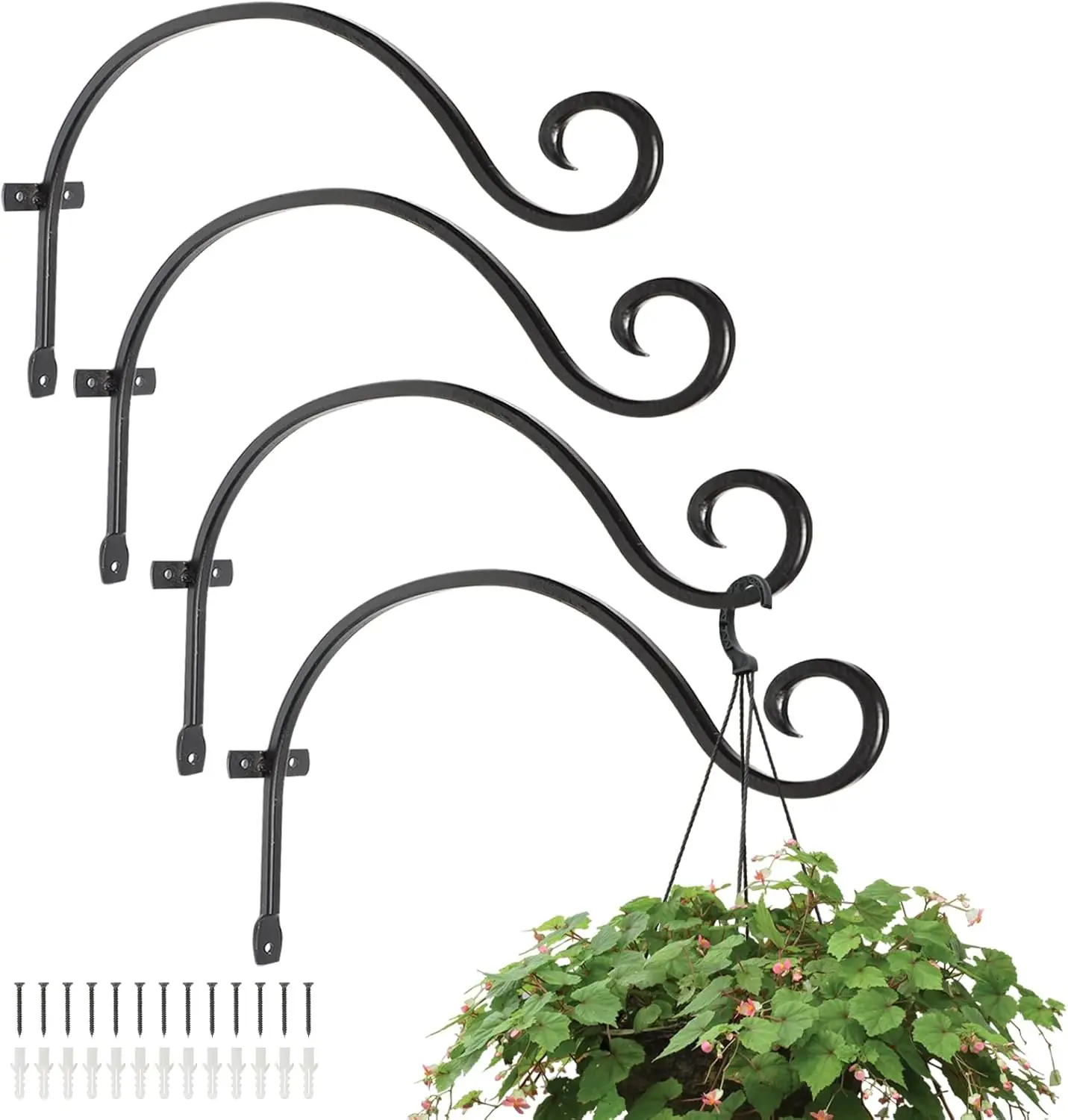 

Набор из 4 металлических кронштейнов для подвешивания растений, 12,2 дюйма, настенное крепление для уличных фонарей, ветряных колокольчиков, кормушек для птиц, с винтами