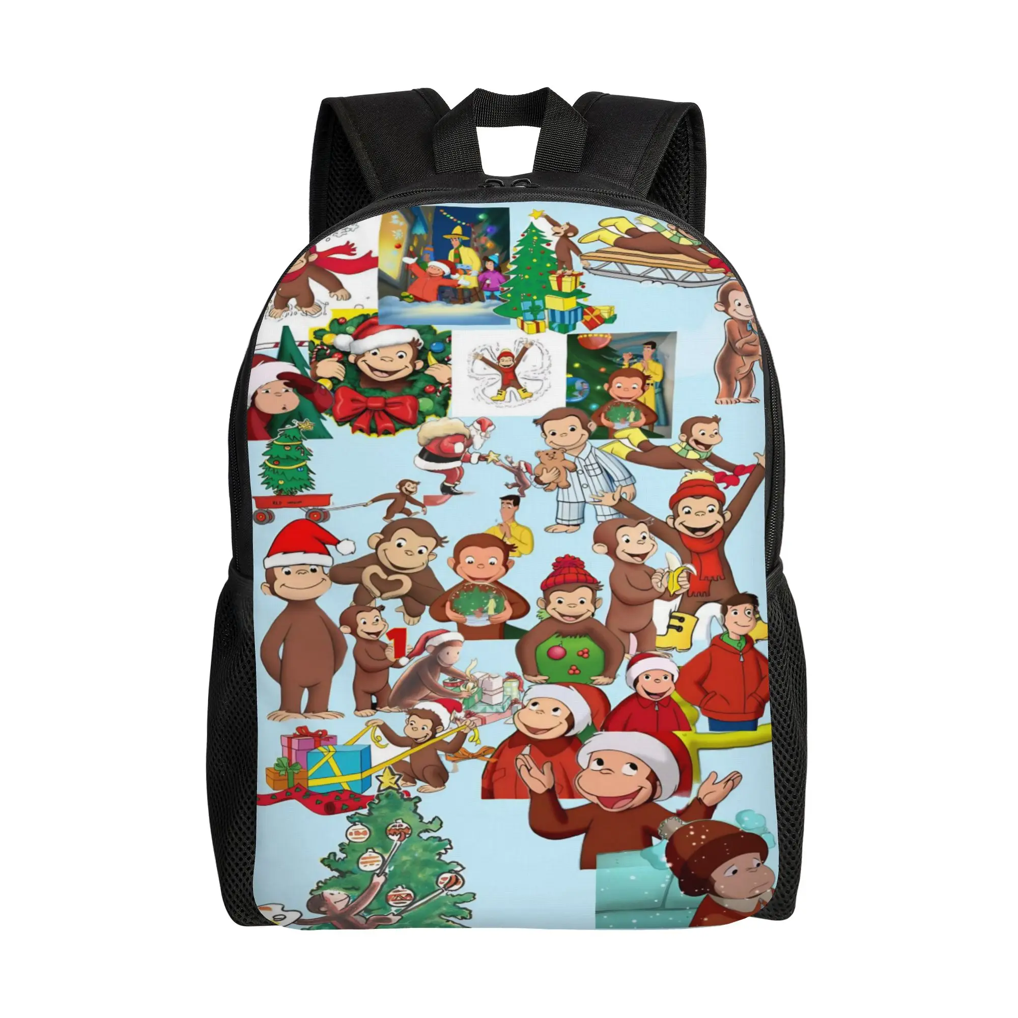 Colorful Curious George Group Collage Backpack  Male Polyester Daily Backpacks Big Funny School Bags Rucksack
