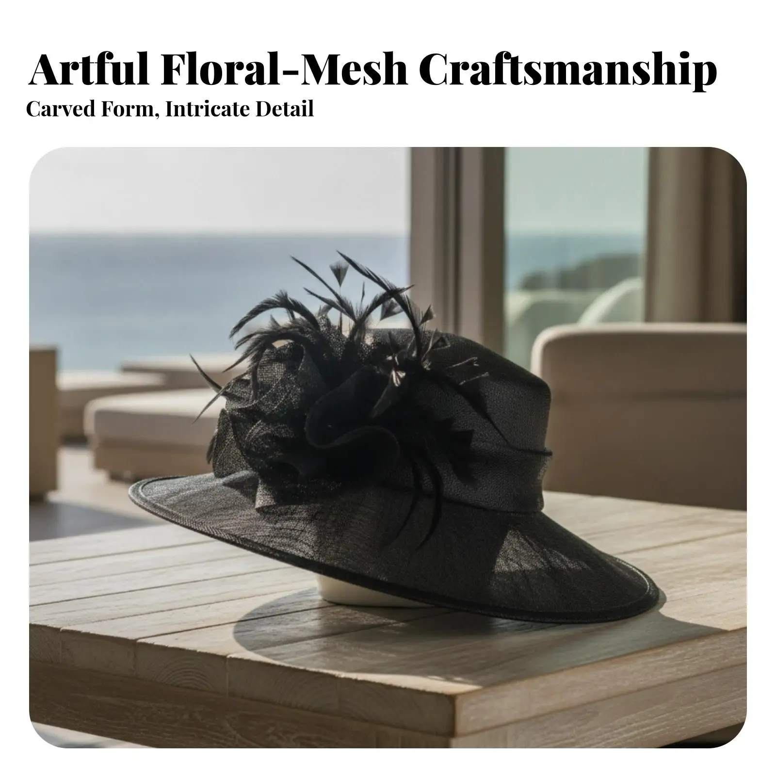 Lightweight Women Sun Hat Linen Feather Embellishment Wide Brim Shade Hat for Summer Outdoor Tea Party Garden