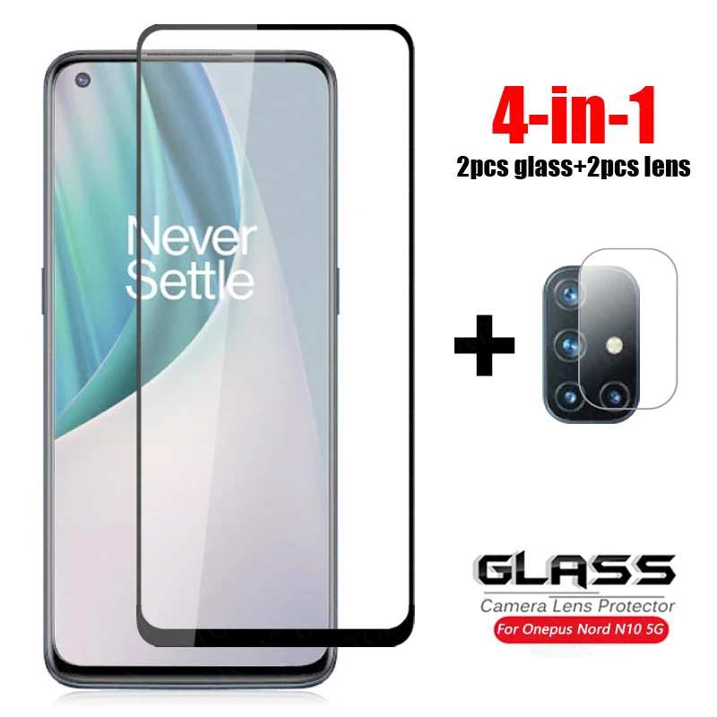 4 en 1 para vidrio Oneplus Nord N10 5G Vidrio templado One Plus Nord N100 Protector de pantalla de lente de cámara HD Película de teléfono de cubierta completa