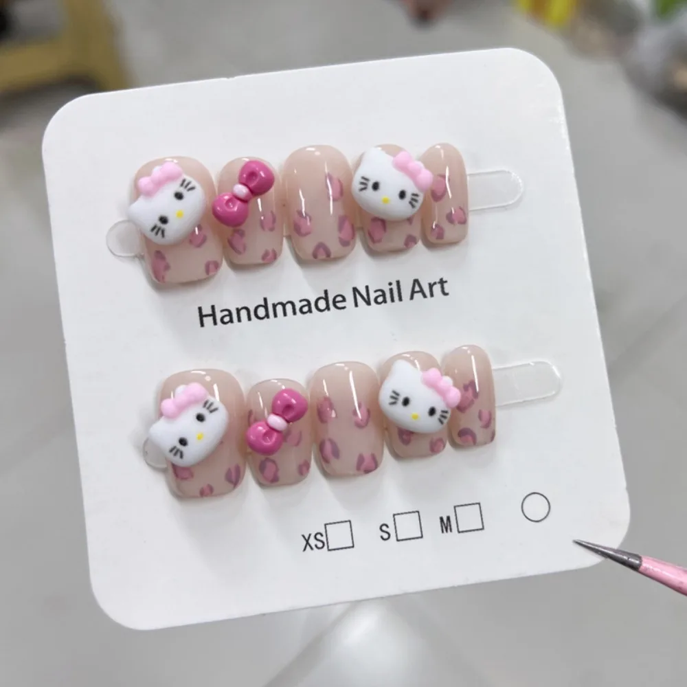 

Kawaii Cute Sanrio Hello Kitty Handwork Press-on Nails Cartoon Sweet Y2k Fake Nails Schoolgirl Decoration Festivals Gift