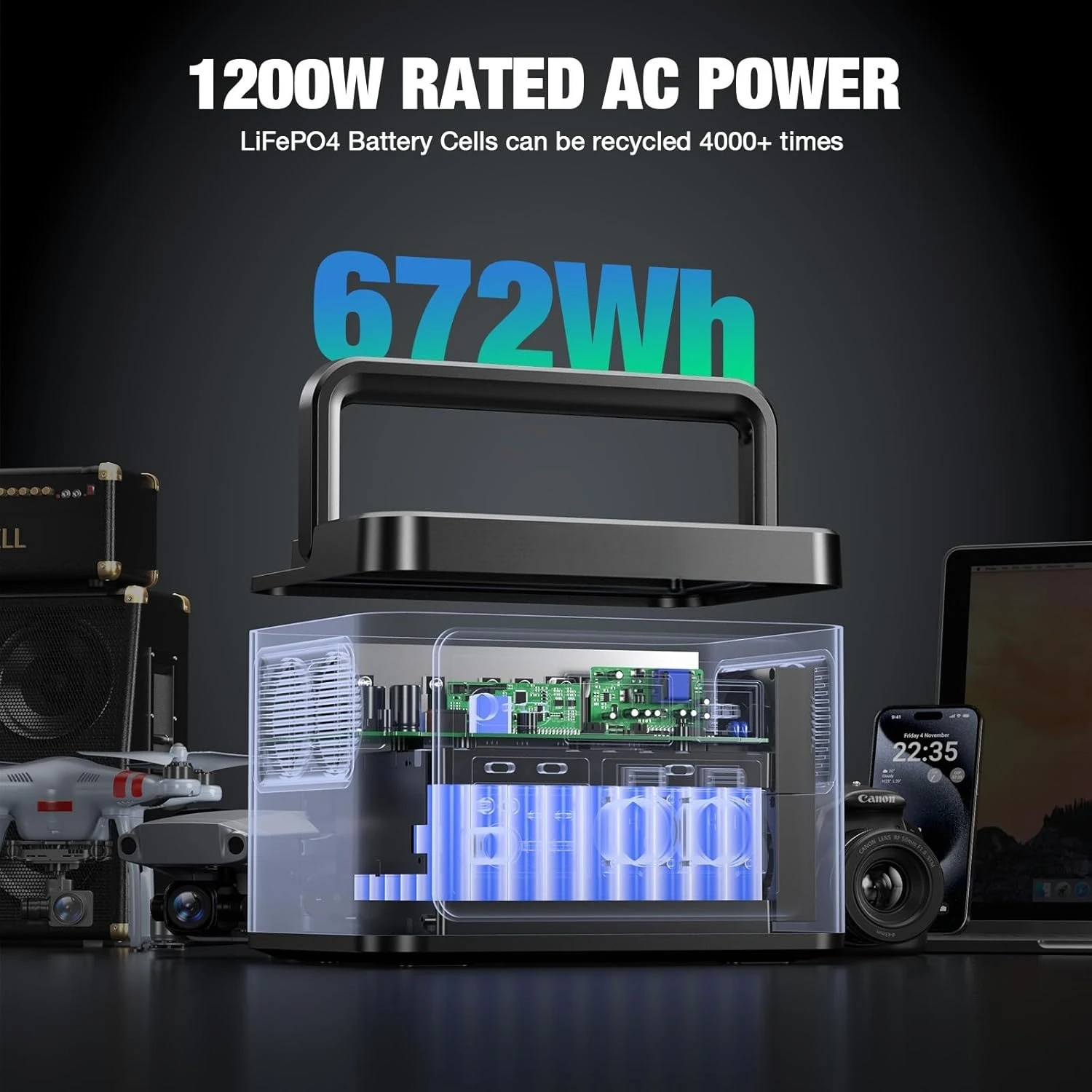 

Портативная электростанция H1200 1200 Вт, 672 Вт·ч, LiFePO4 аккумулятор, солнечный генератор с ИБП 10 мс, солнечная электростанция 1200 Вт