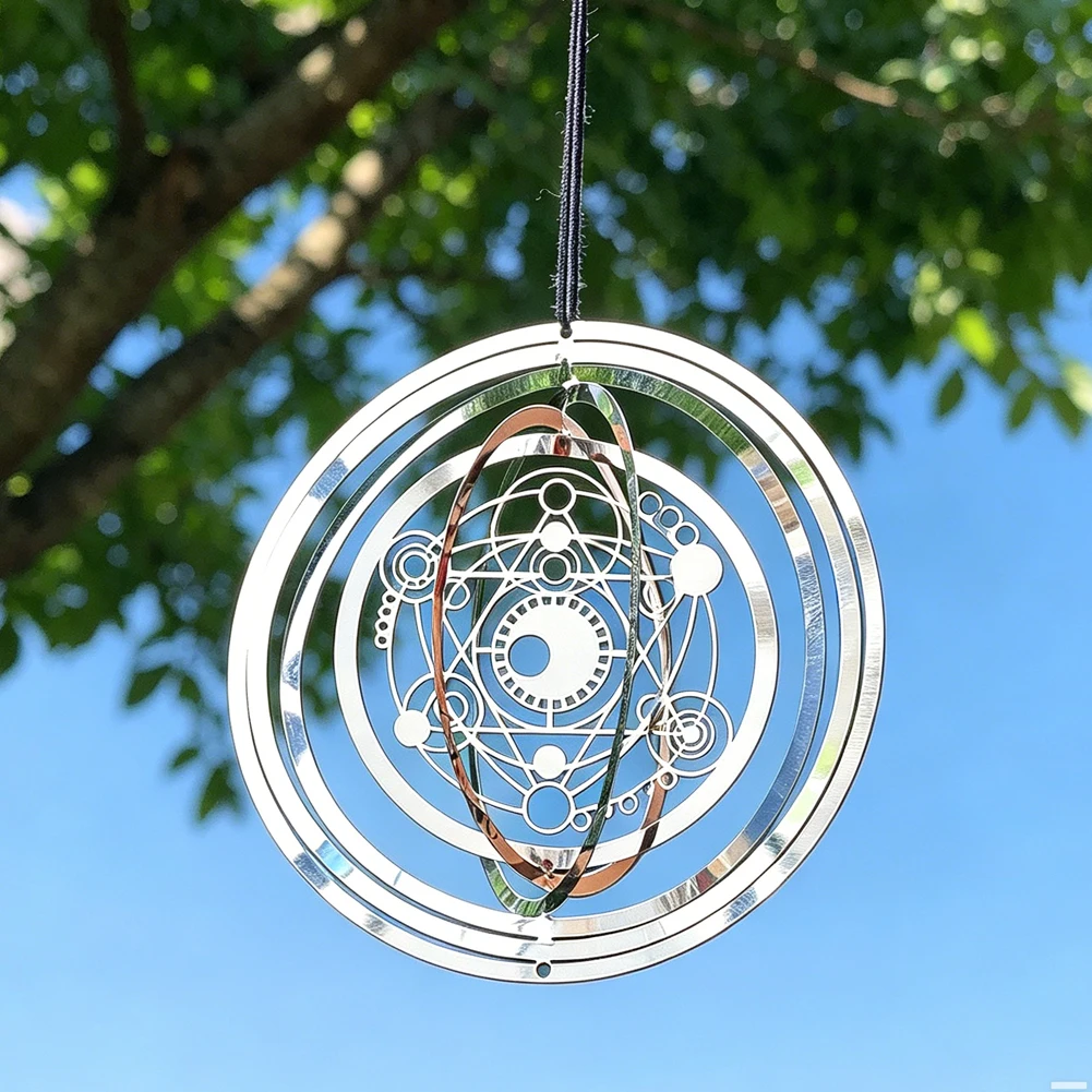 3D Stainless Steel Wind Spinner Star of David Hexagram Metatron Cube Angel Magic Array Kinetic Hanging Chime Garden Home Decor