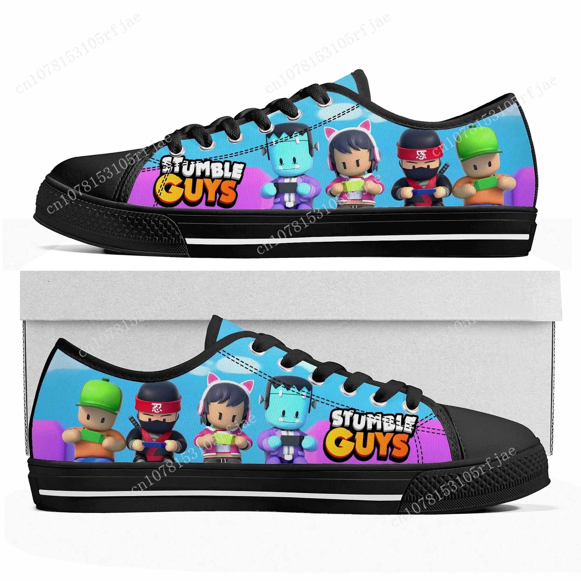 Stumble Guys Low Top Sneakers para homens e mulheres, jogo de desenhos animados, calçados casuais da moda, sapatilha de lona sob medida, alta qualidade, adolescente, quente