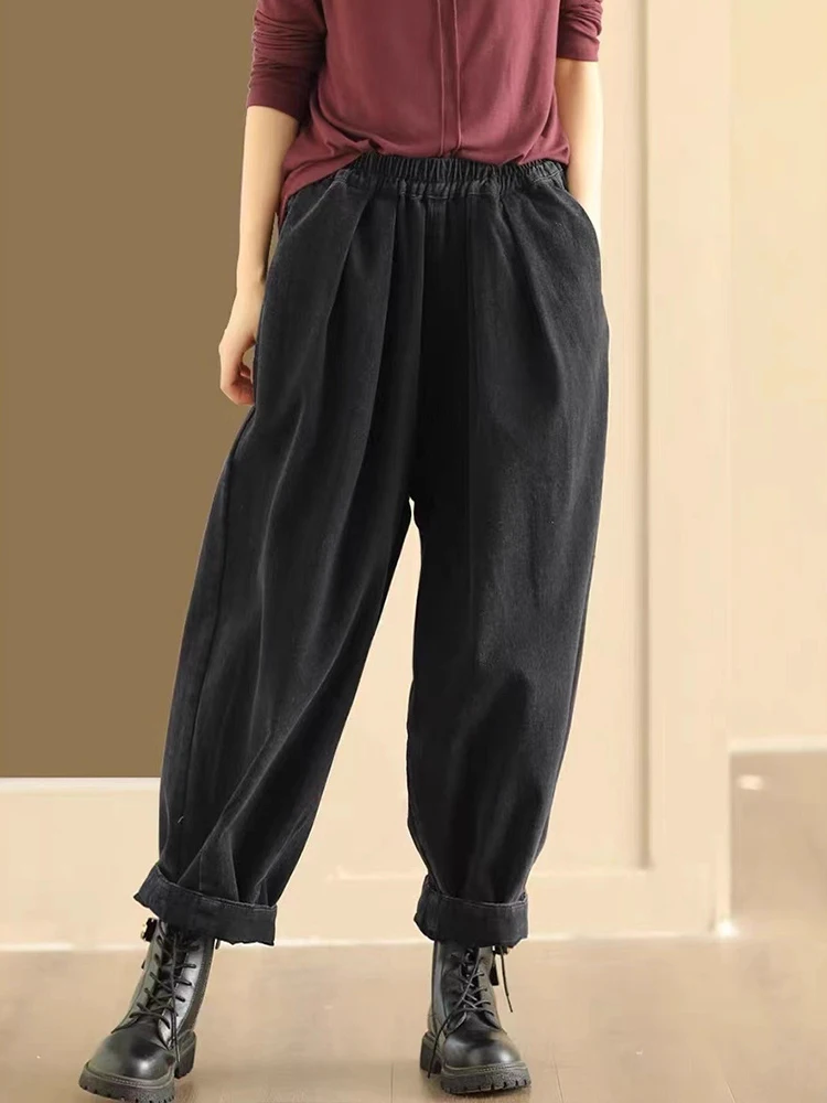 Amax LuluE الخريف الأوروبي الترفيه المرأة موضة فضفاضة خمر Soild سراويلي حريمي السيدات الفاخرة اللياقة البدنية الشرير مرونة الخصر بنطلون