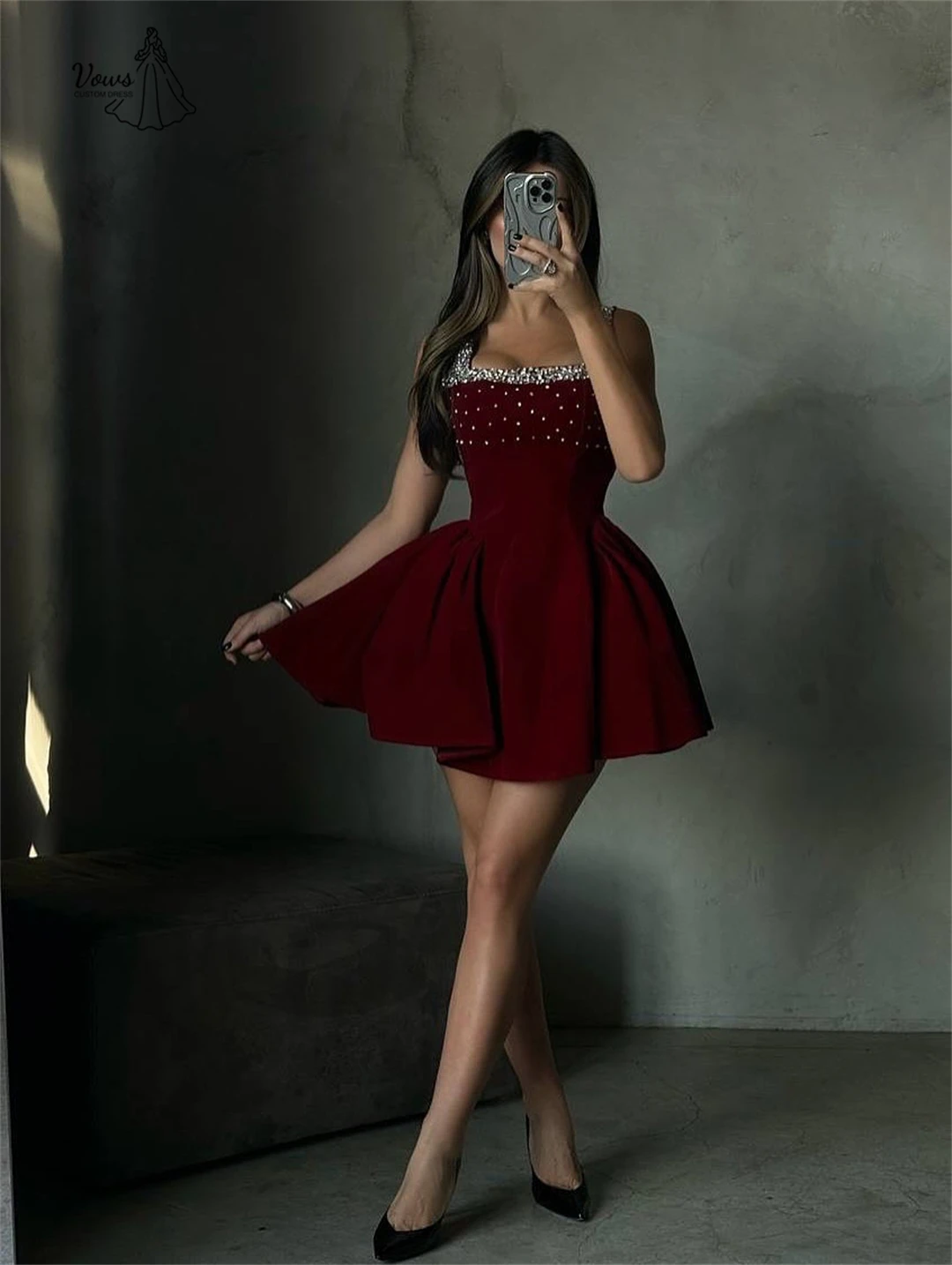 Vows حجر الراين حزام الكتف حفلة موسيقية فستان فاخر خط مخصص قصير نمط دبي فساتين الزفاف الضيوف 2025 امرأة Ballgown