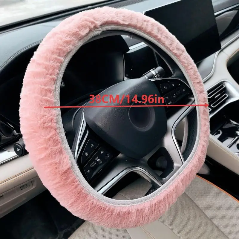 1PC Winter Warm Steering Wheel Cover Soft Plush Steer Cover Flexible Anti Slip Full-Wrapped Steering Protector For 38CM