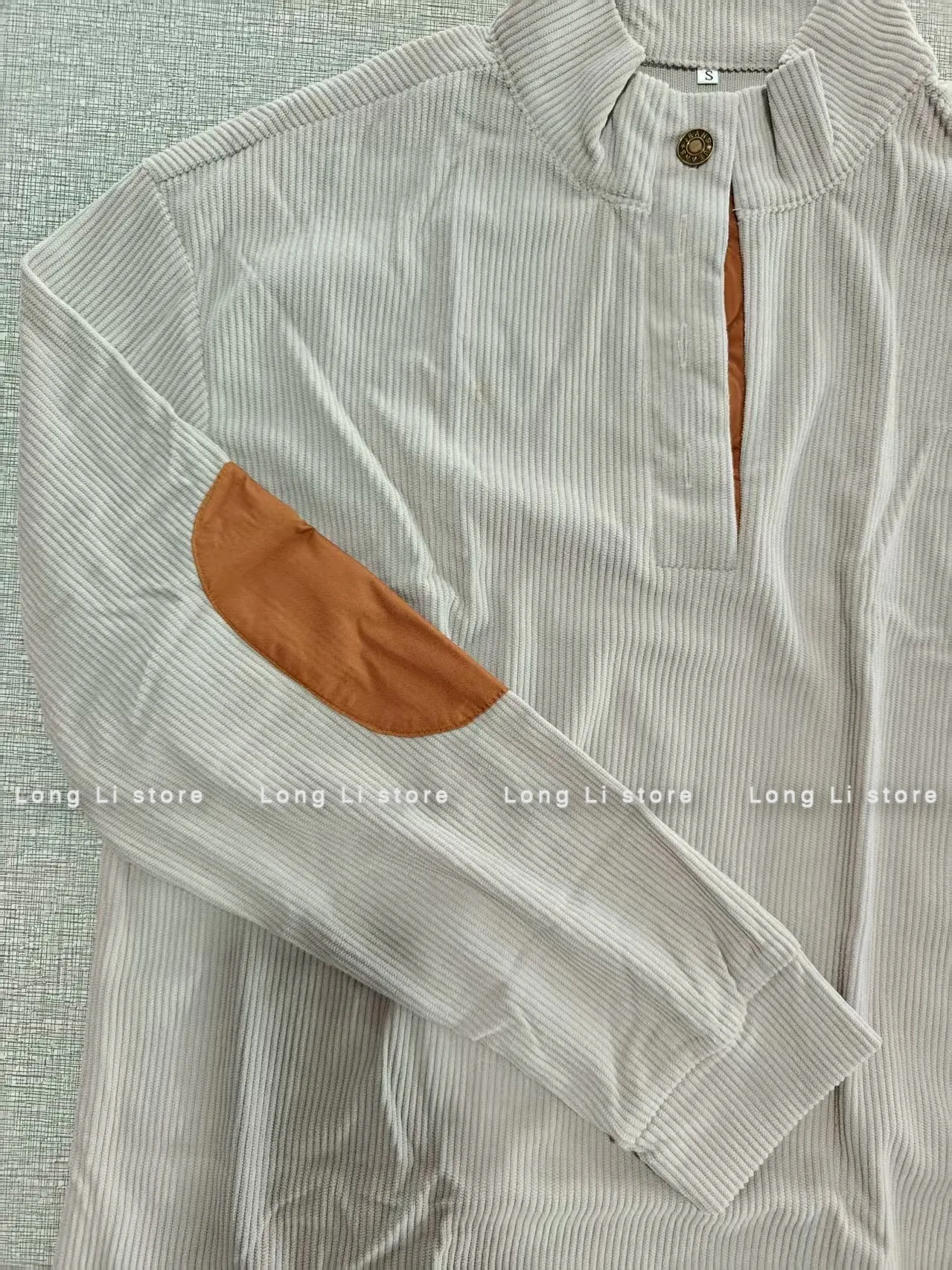 Men's Corduroy Solid Color Splicing Long Sleeve Shirt Pullover Retro Casual Large Size Men's Jacket Men's
