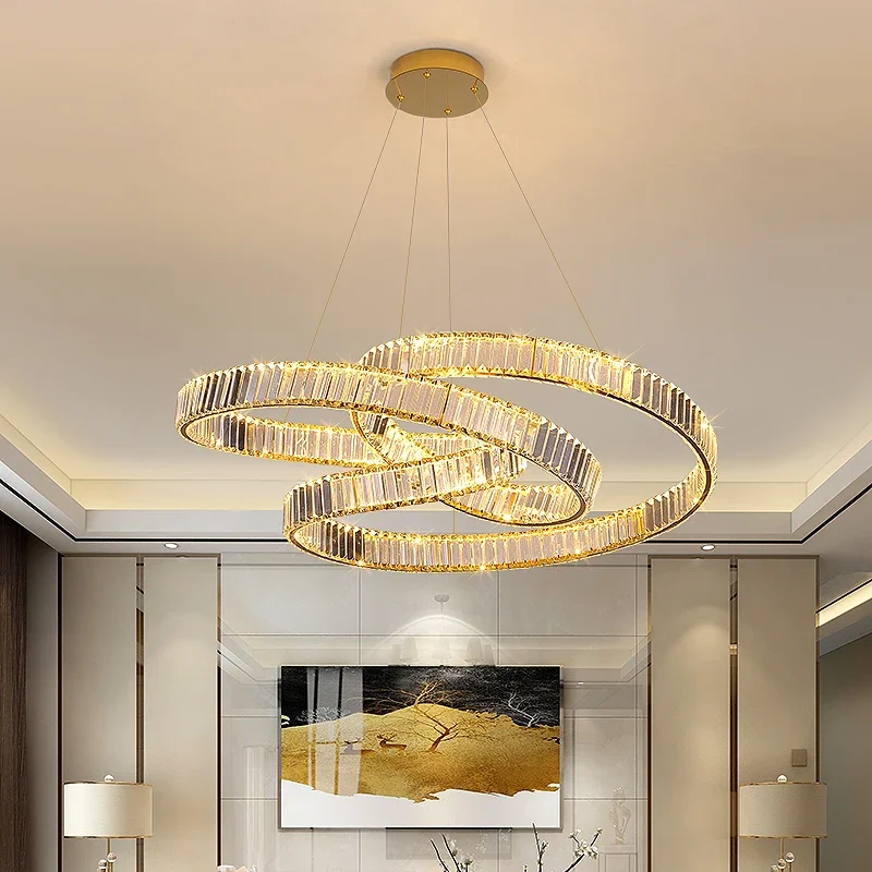 Postmodernism Modern Luxury Minimalist Nordic Crystal LED Chandelier for Living Room Villa Home Decoration Circular Ring