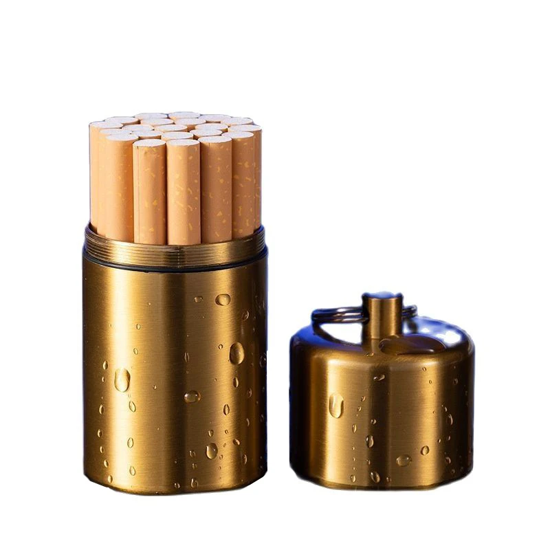 Portable Thick Cigarette Case with Hanging Ring Sealed Waterproof Metal Can 80mm Diameter 10 20 capacity