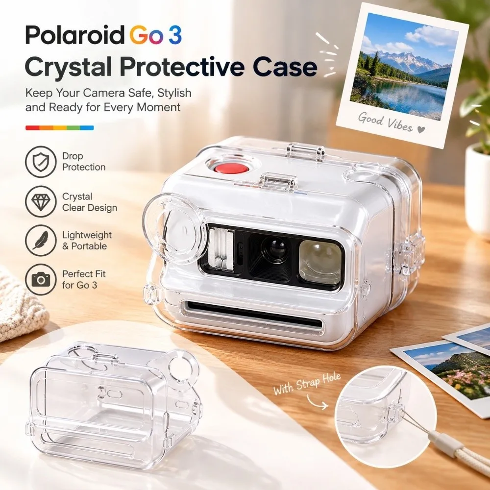 Transparent Instant Camera Case PC Scratch Resistant Hard Camera Cover Snap Closure Precise Cutouts for Polarized Go 3