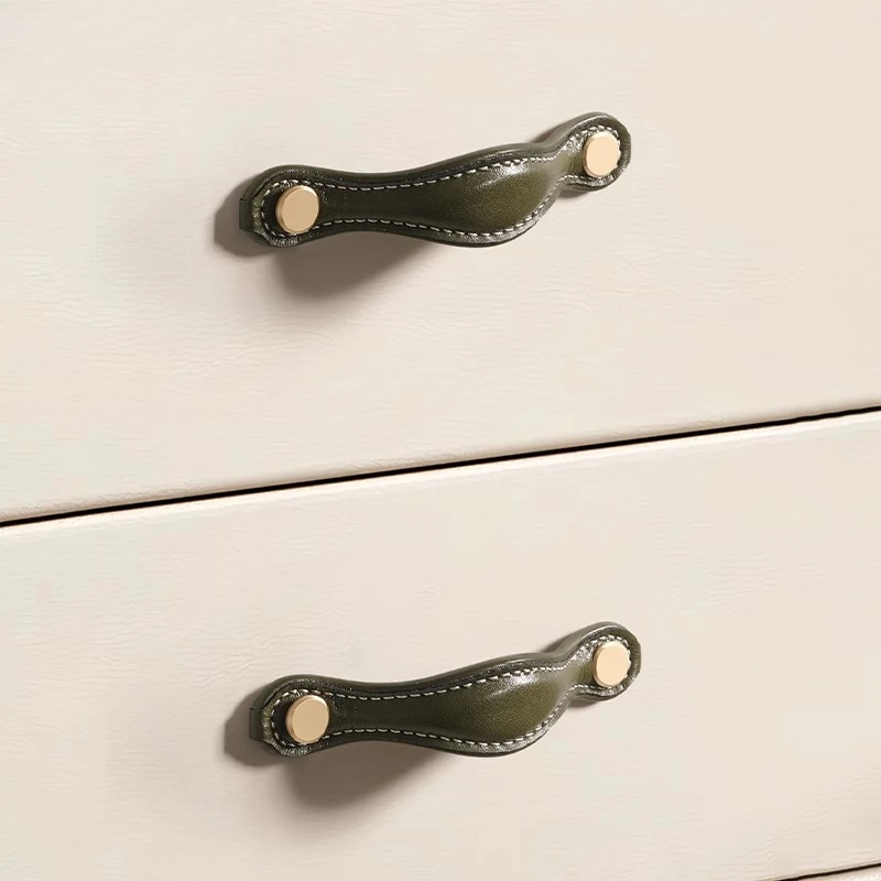 Genuine Leather Cabinet Pull Knob Mid-Century Single Hole Drawer Handle Retro Handcrafted Door Handle French Home Decor Hardware