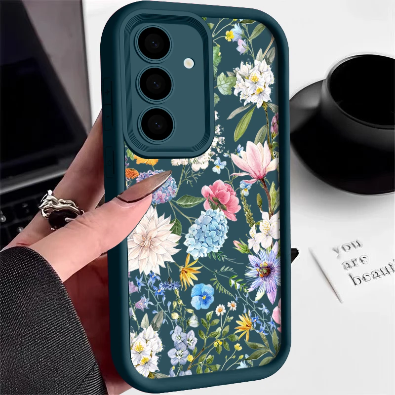 Shockproof Silicone Flower Leaves Case For Samsung Galaxy S24 S23 Ultra S22 S21 S20 FE A52 A53 A14 A34 A54 A15 A35 A55 5G Cover