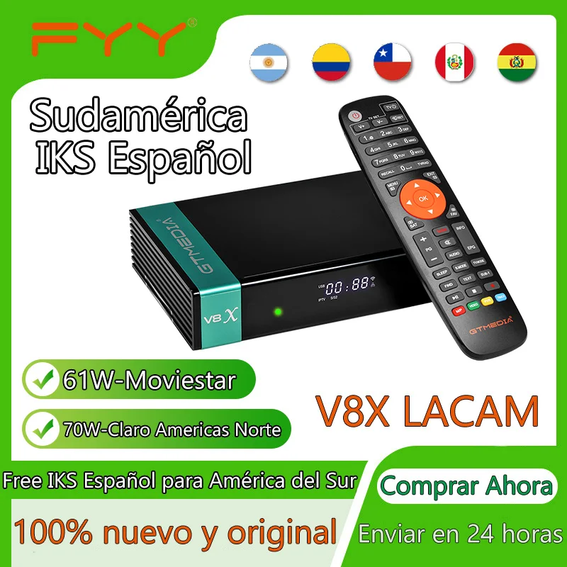 جهاز استقبال الأقمار الصناعية GTMEDIA V8X DVB-S/S2/S2X 1080P Full HD HEVC Main 10 Profile H.264 2.4G Wifi Ethernet ترقية LACAM 61W 70 M3U