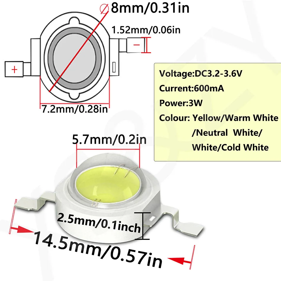 100pcs 3W High Power LED Light-Emitting Diodes SMD DC3.2-3.6V White Yellow Warm Neutral Cold White For Spot Light Downlight Lamp