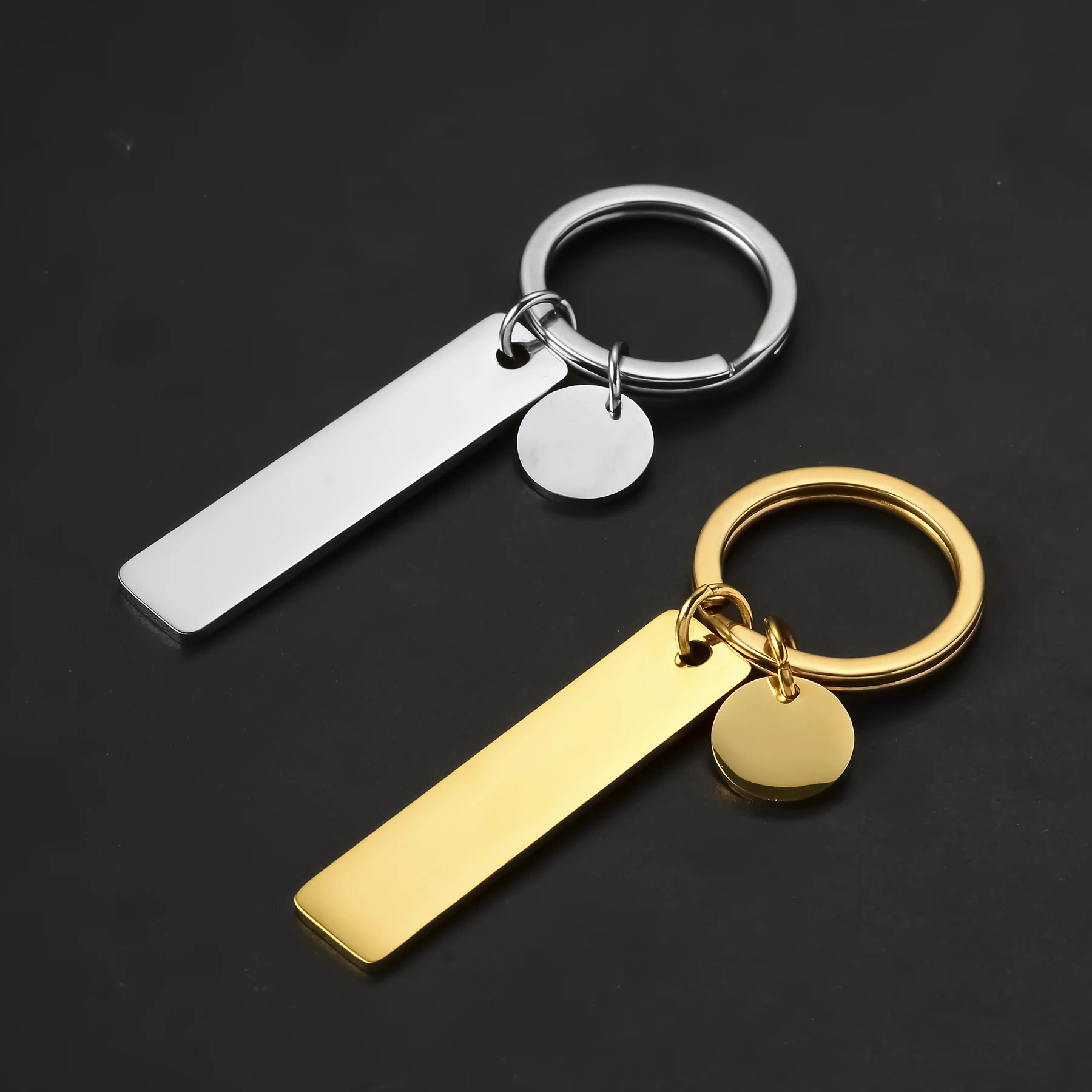 3 Stück Polieren Edelstahl Rechteck Runde leere ID Hunde marke Schlüssel bund Schmuck machen DIY benutzer definierte Logo Schlüssel ring Geschenke Schmuck – Detail 5