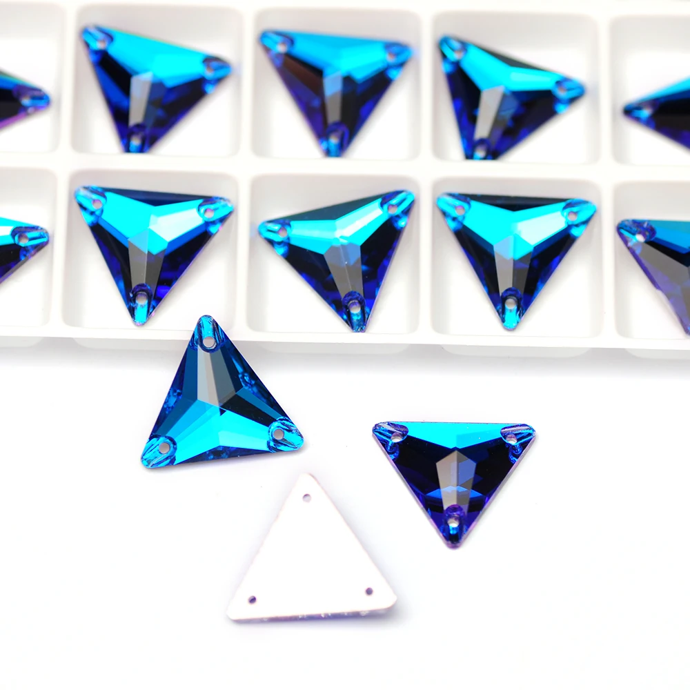 

Blue Zircon Triangle Sew On Rhinestones Glitter Crystal Beads for needlework Garment Carnival costume Figure skating