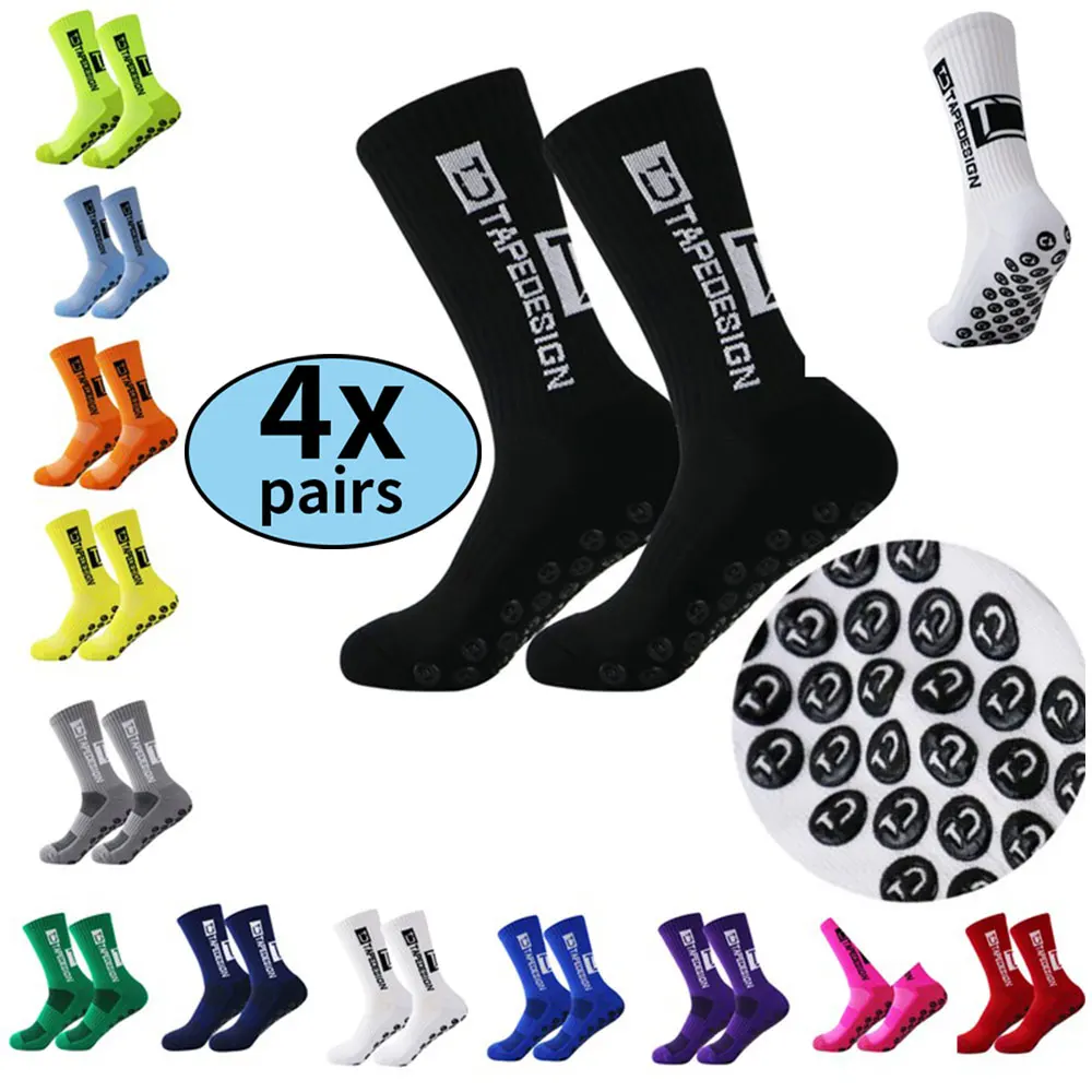 4 Pairs Non Slip Grip Football Soccer Socks