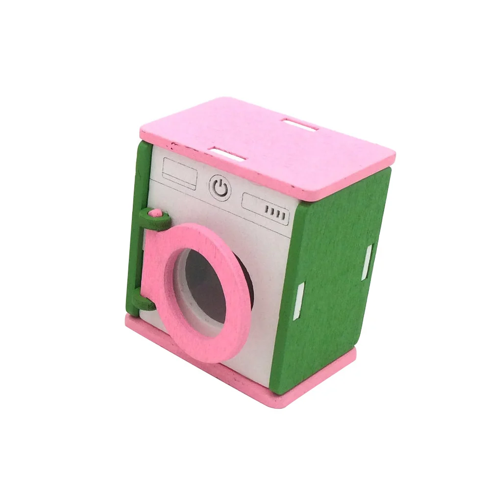 4セットの木製ミニチュア家具セット、子供用バスルームの装飾用 - 甘いパステルカラーのフルホームインテリアコレクション、コンパクト