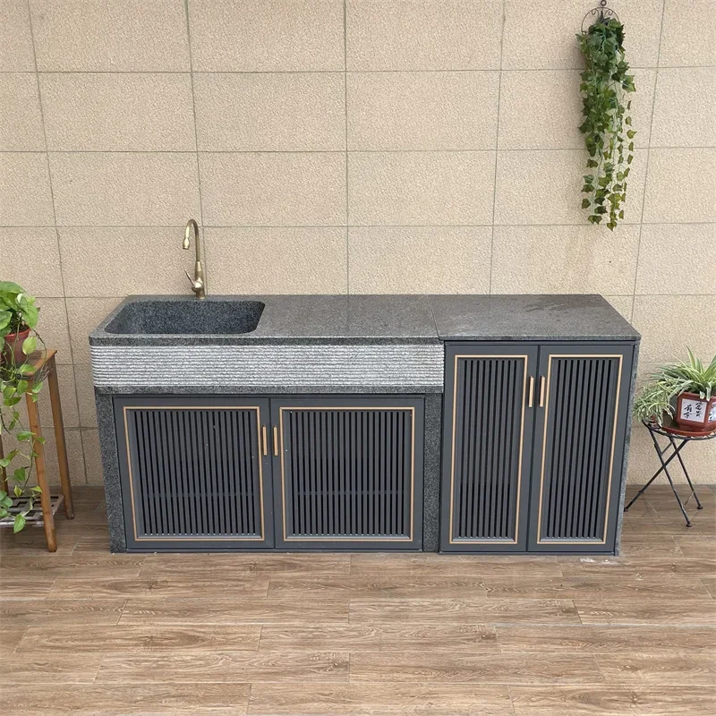 Marble villa outdoor washbasin garden terrace vegetable sink household courtyard pool operation basin integrated cabinet