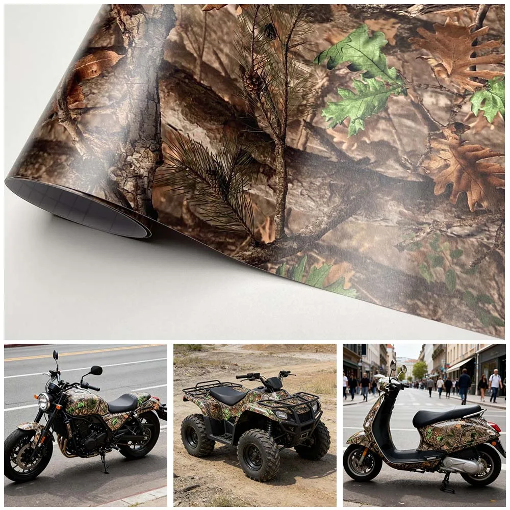Calcomanía autoadhesiva de camuflaje para coche, calcomanía Natural de bosque, camuflaje de pino, motocicleta, vinilo, sin burbujas, pegatina de pistola