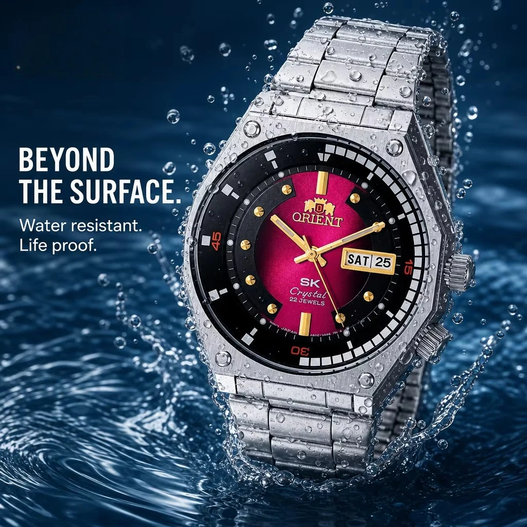 SK Crystal Automatic Dive Orient Watch 22 Jewels Day Date Luminous Stainless Steel Octagon Men Wristwatch