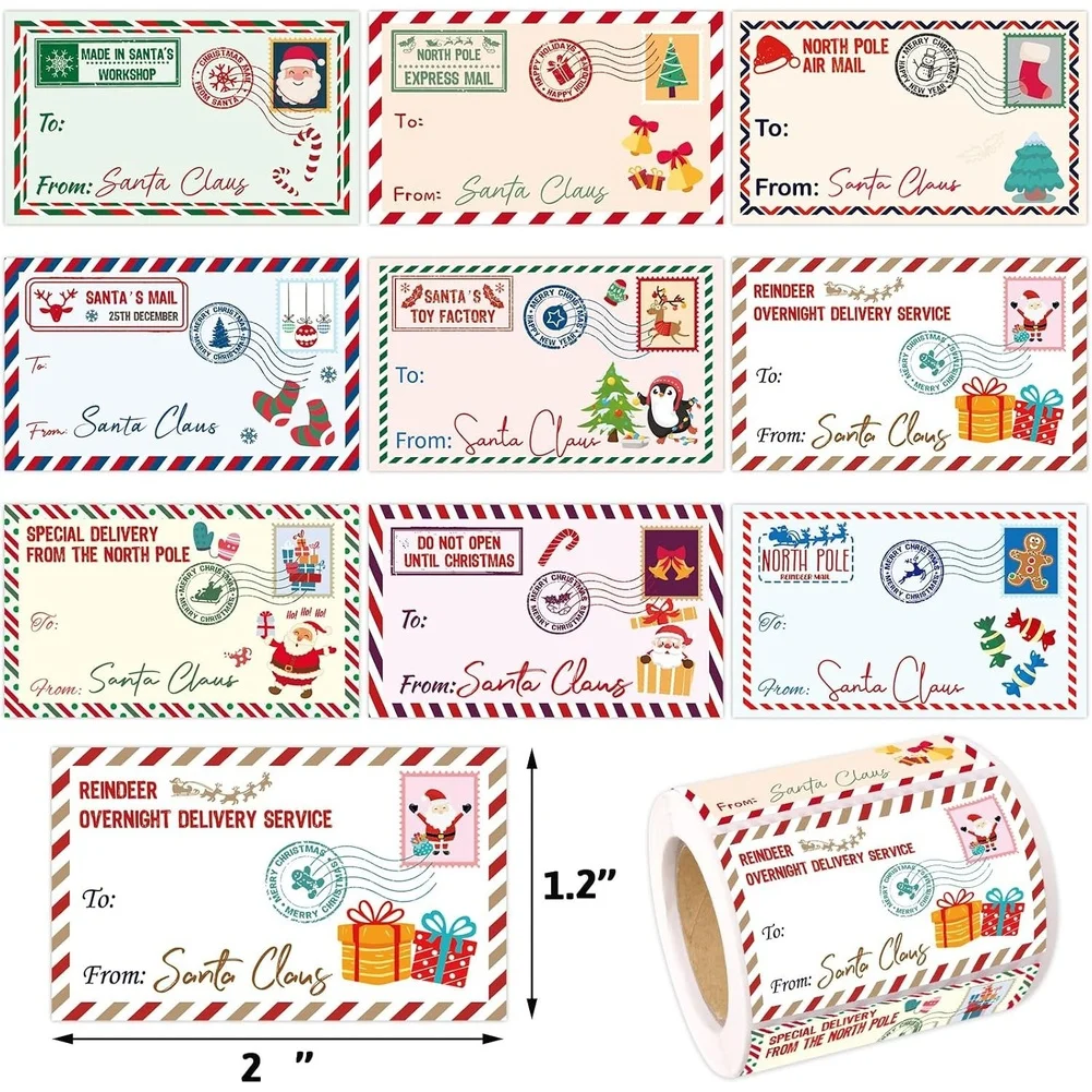 Christmas Decorative Stickers for Present Wrapping with Santa and Reindeer Motifs for Holiday Mailers Boxes and Bags