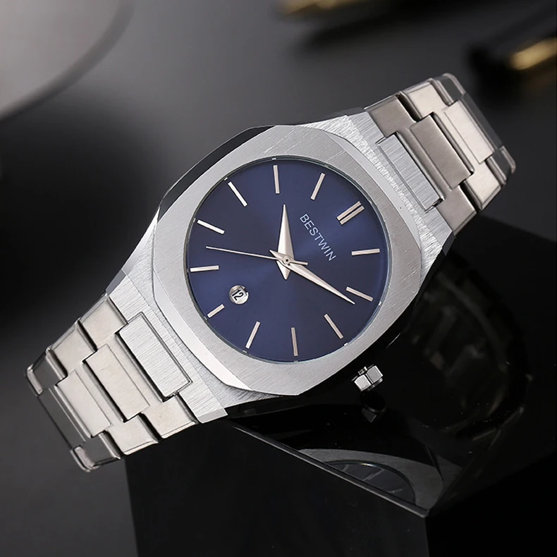 Luxury Men Watch Male Quartz Wristwatch Calendar Sliver Blue Stainless Steel Watches Business Man Black Gold Waterproof Clock