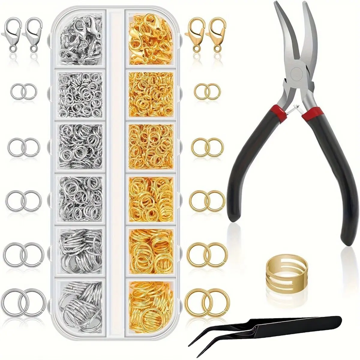 A1511P ~1200 Pcs Jewelry Making Kit with Pliers, Tweezers, and Clasps for DIY Crafts
