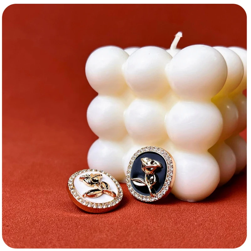 10pcs Metal Button Fashion Sewing Clothing Bag Coat Button High-Grade Rhinestones Decorative Rose Oval Button DIY Accessories