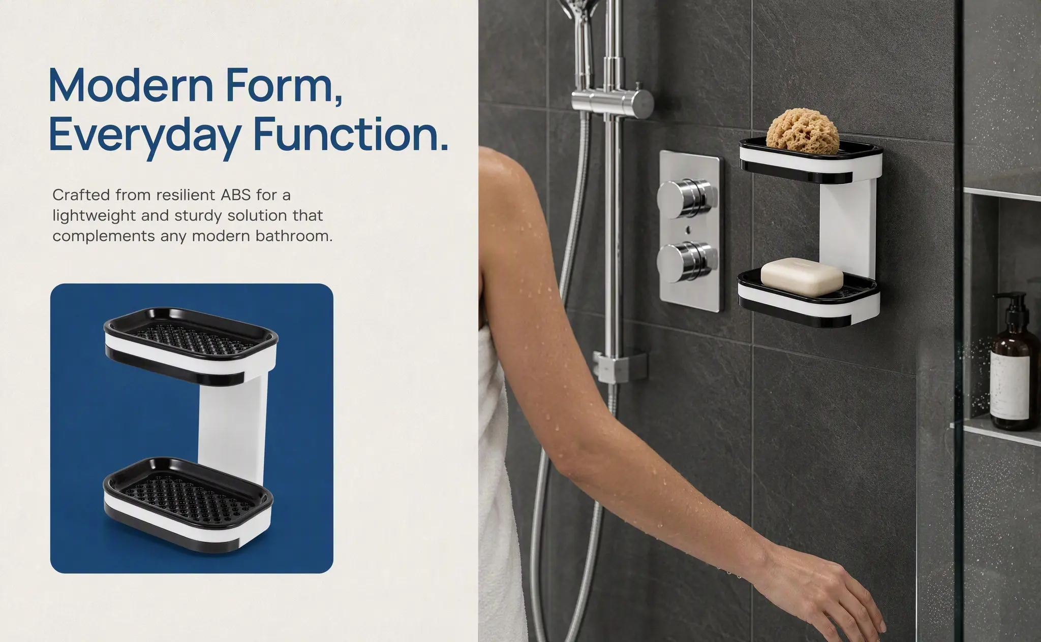 Double-Layer Wall Mounted Soap Holder Adhesive Grey Two-Tier Soap Dish Punch-Free Bathroom Organizer Drain Rack