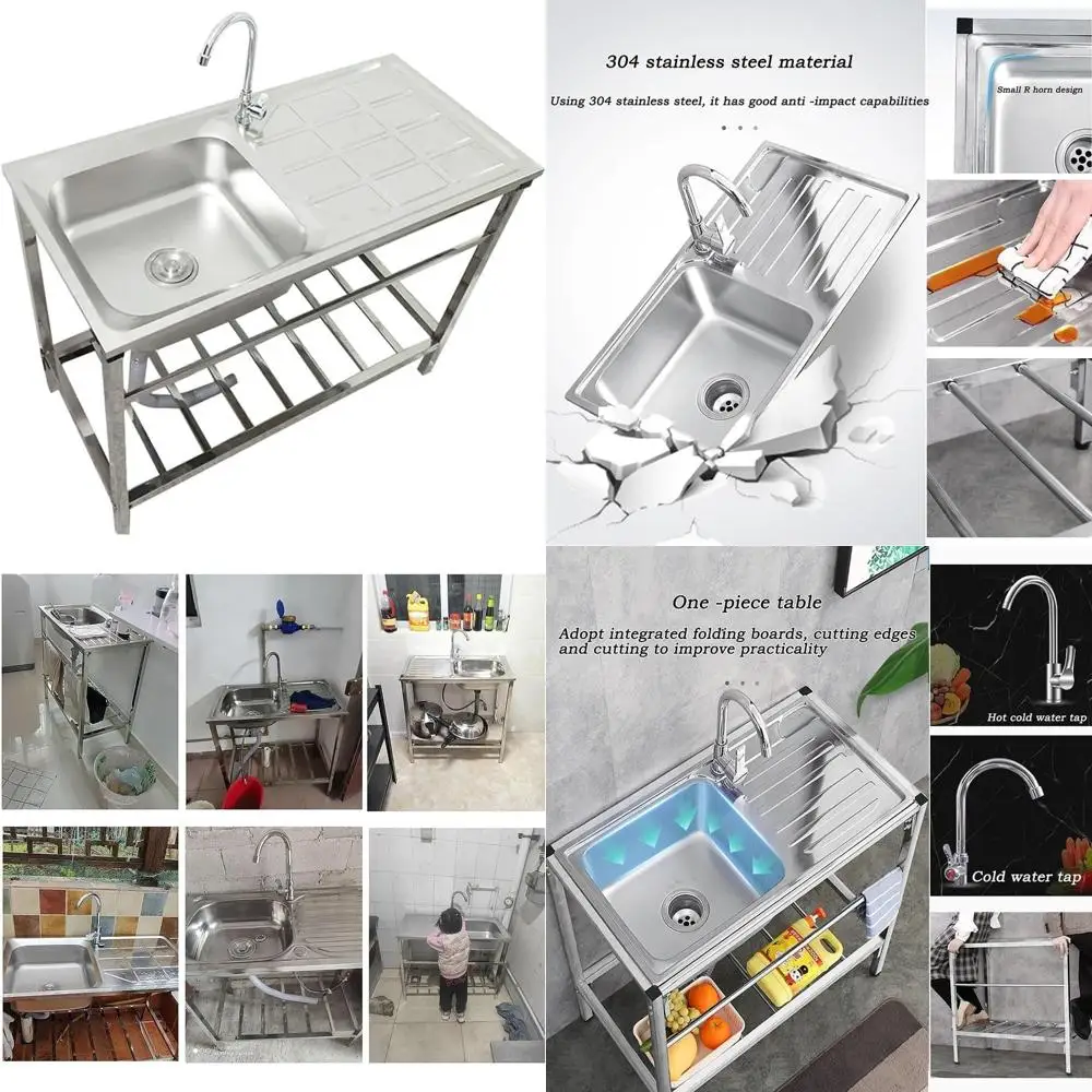 

Commercial Stainless Steel Freestanding Utility Sink for Restaurant Kitchen - Single Bowl Hand Basin Washing Station