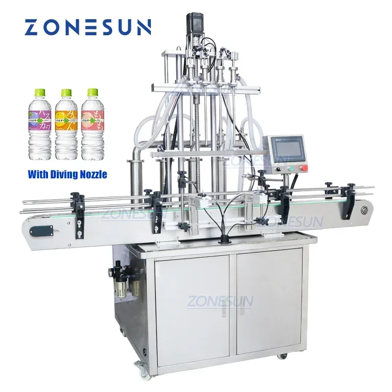 ZONESUN ZS-YT4T-4D 4 Tauchköpfe Schaumige Seife Flüssigkeit Shampoo Flasche Kolbenfüllmaschine Wasserfüller