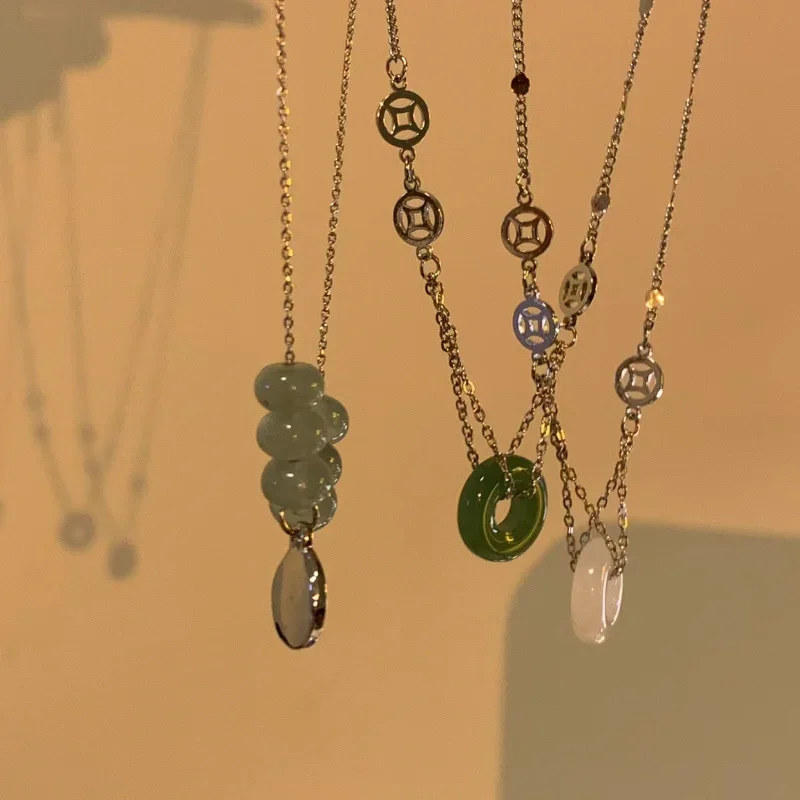 قلادة بإبزيم حجري للنساء ، سلسلة عنق ، سلسلة ترقوة ، إحساس بتصميم الأقلية ، نمط صيني ، مجوهرات صيفية جمالية ، جديدة #1