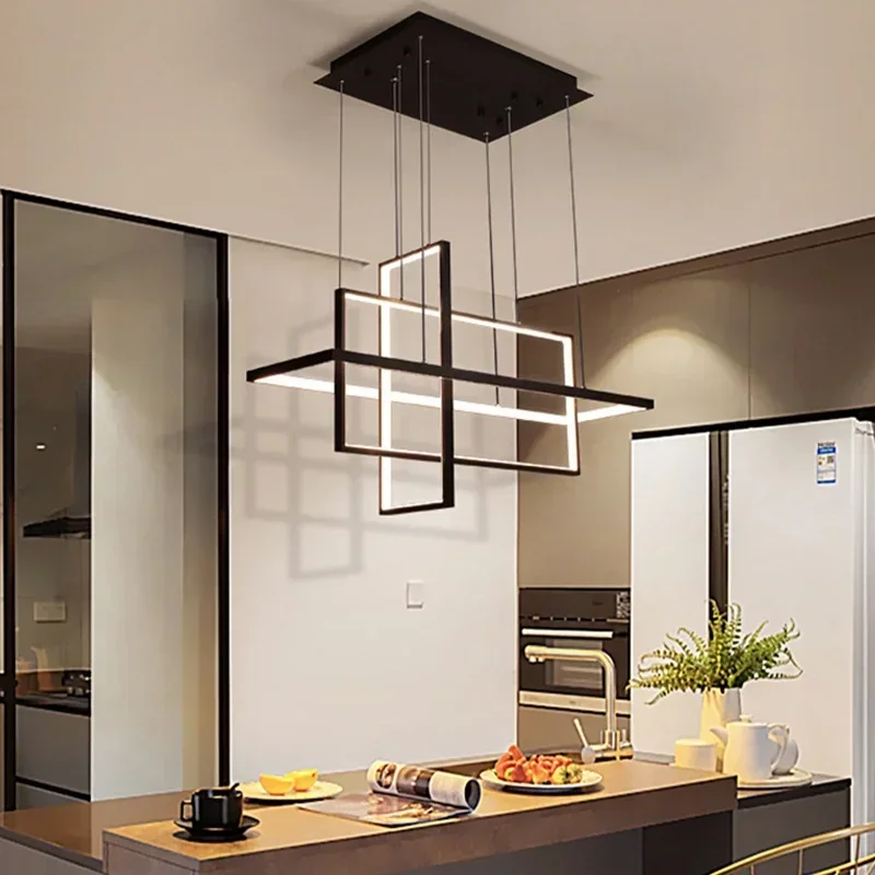 Modern LED Ceiling Chandelier for Dining Room Kitchen Living Room Bedroom Rectangular Design Pendant Lights Simple Hanging Lamp