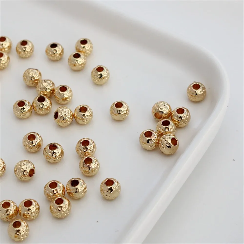 

50pcs 14K Gold-filled Color-Changing Dot Pattern Surface Beads, DIY Handmade Jewelry, Loose Beads, 6mm