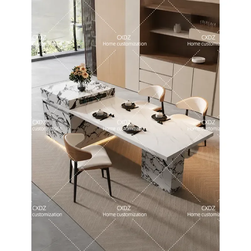 Modern Simple Light Luxury High End Island Table Integrated Dining Table For Household Small Apartment