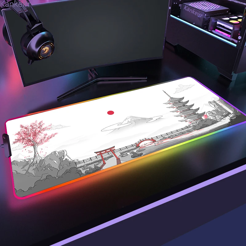 Mount Fuji Japan HD RGB Mouse Pad Gamer Large Varmilo Keyboard Tablet Mat Carpet Kawaii Gaming LED Red Cherry Blossoms Mousepad