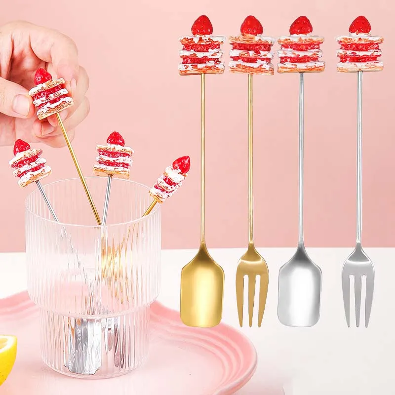 

1Pc Cake Shaped Spoon Fork Stainless Steel Coffee Fruit Dessert Tea Ice Cream Stirring Spoon Drink Tableware Kitchen Dinnerware